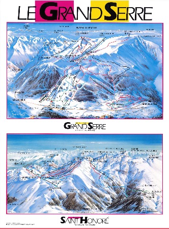 LE GRAND SERRE - ALPE DU GRAND SERRE - SAINT-HONORE 1500 - plan des pistes de ski P. Novat (1987-90)