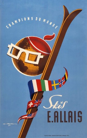 SKIS E. ALLAIS CHAMPIONS DU MONDE - affiche originale par Gaston Gorde (1953)
