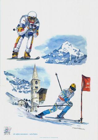 IMAGE DES JEUX OLYMPIQUES D'ALBERTVILLE - SKI ALPIN MESSIEURS VAL D'ISERE - affiche de C. Burdet