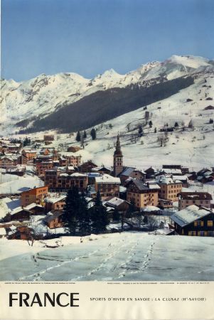 LA CLUSAZ - SPORTS D'HIVER EN SAVOIE - affiche originale, photo de Serraillier (1958)