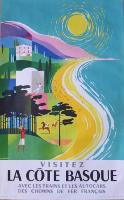VISITEZ LA COTE BASQUE AVEC LES TRAINS ET LES AUTOCARS - affiche originale SNCF par J. Jacquelin (1964)