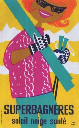 SUPERBAGNERES... SOLEIL NEIGE SANTE - affichette originale de Lefor Openo (ca 1960)