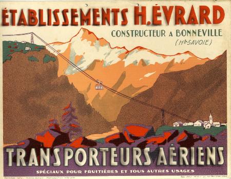 ETABLISSEMENTS H. EVRARD BONNEVILLE - TRANSPORTEURS AERIENS SPECIAUX POUR FRUITIERES ET TOUS AUTRES USAGES - carton publicitaire original (ca 1929)