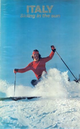 ITALY - SKIING IN THE SUN - ALITALIA - affiche originale (ca 1975)