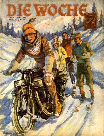 DIE WOCHE, fév. 1928 - MOTO SKI JOERING - revue déco