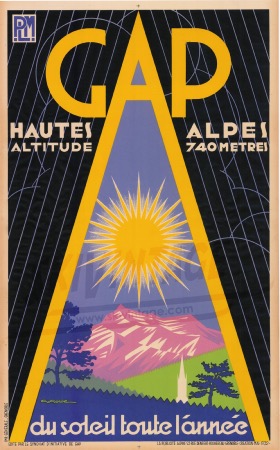 GAP HAUTES-ALPES, DU SOLEIL TOUTE L'ANNEE - affiche originale PLM par Gaston Gorde (1932)