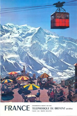 FRANCE CHAMONIX-MONT-BLANC - TELEPHERIQUE DU BREVENT FACE AU MONT-BLANC - affiche originale (1972)