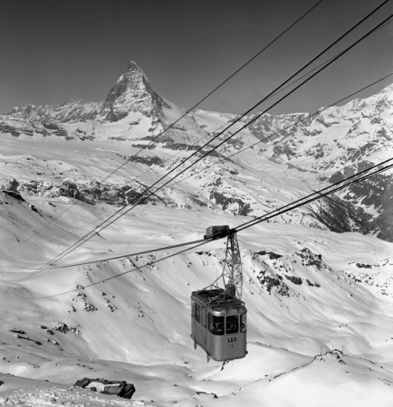 ZERMATT - TELEPHERIQUE GORNERGRAT-STOCKHORN (LGS) ET LE CERVIN - retirage photo Machatschek (1960)