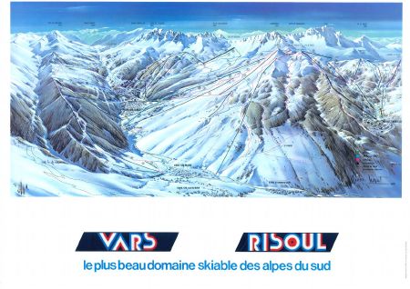 VARS-RISOUL - grand poster plan des pistes de ski par Pierre Novat (1982)