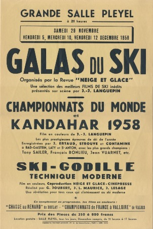GALAS DU SKI 1958 - SALLE PLEYEL PARIS - affiche programme originale