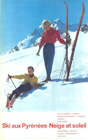 SKI AUX PYRENEES - NEIGE ET SOLEIL - affiche originale par Yan (Jean Dieuzaide) (1960)