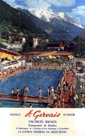 SAINT-GERVAIS PRES CHAMONIX - LA PISCINE EN ETE - affiche originale, photo Machatschek (1959)