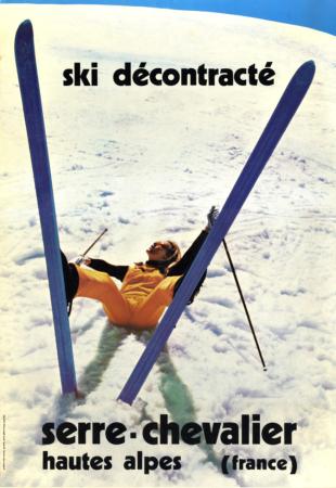 SERRE-CHEVALIER HAUTES-ALPES - SKI DECONTRACTE - affiche originale (ca 1970)