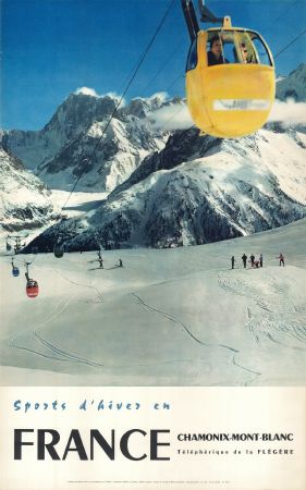 SPORTS D'HIVER EN FRANCE - CHAMONIX MONT-BLANC, TELEPHERIQUE DE LA FLEGERE - affiche de Gay-Couttet