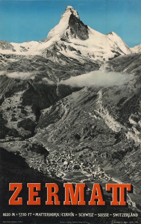 ZERMATT CERVIN/MATTERHORN SCHWEIZ SUISSE SWITZERLAND - affiche originale A. Perren-Barberini (1954)