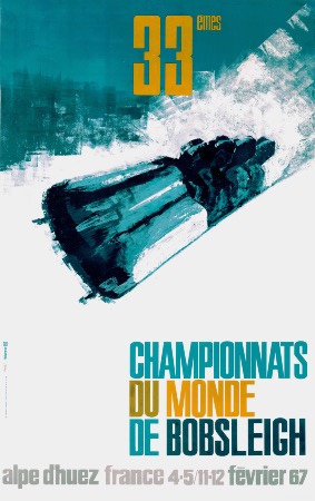 33èmes CHAMPIONNATS DU MONDE DE BOBSLEIGH - ALPE D'HUEZ 1967 - affiche originale