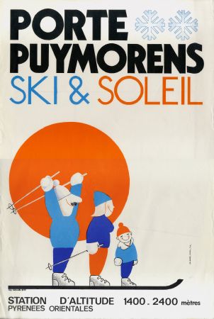 PORTE PUYMORENS SKI & SOLEIL - affiche originale (ca 1970)