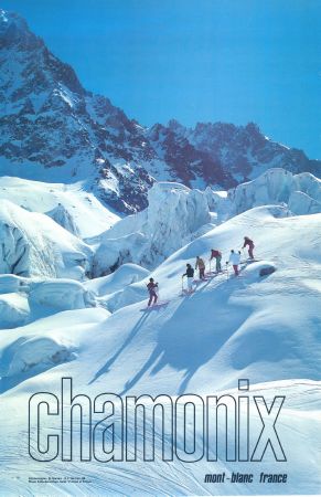 CHAMONIX MONT-BLANC FRANCE (SKIEURS DANS LES SERACS) - affiche photo par Félix Saint-Clair (1988)