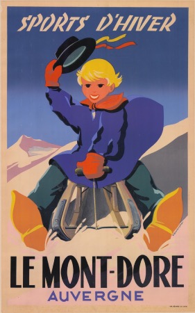 SPORTS D'HIVER LE MONT-DORE AUVERGNE - affiche originale par R. Bourguignon (ca 1955)