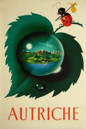 AUTRICHE... LA COCCINELLE, LA GOUTTE D'EAU ET LES MONTAGNES - affiche originale (années 50)