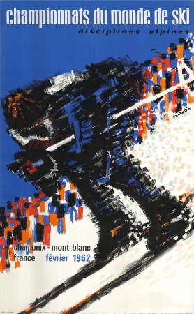 CHAMPIONNATS DU MONDE DE SKI CHAMONIX MONT BLANC février 1962 - affiche originale de Constantin