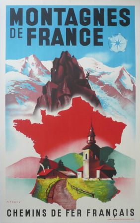 MONTAGNES DE FRANCE - CHEMINS DE FER FRANCAIS - affiche originale par Max Ponty (ca 1930)