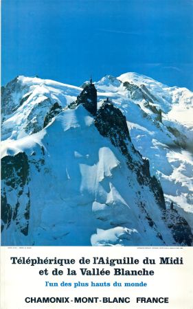 CHAMONIX - TELEPHERIQUE DE L'AIGUILLE DU MIDI ET DE LA VALLEE BLANCHE - affiche originale (1980)