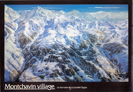 MONTCHAVIN VILLAGE. LE DOMAINE DE LA GRANDE PLAGNE - affiche/panorama par Pierre Novat (1978)