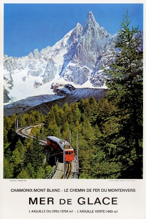 CHAMONIX MONT BLANC - MER DE GLACE - LA GARE DU MONTENVERS - affiche photo par GaiIlard (ca 1975)