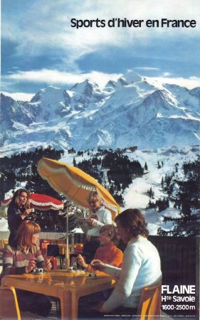 SPORTS D'HIVER EN FRANCE - FLAINE HAUTE-SAVOIE 1600-2500 M- affiche originale par Guillemaut (1977)