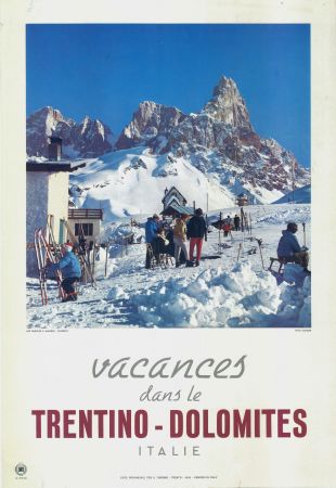 ITALIE - VACANCES DANS LE TRENTINO-DOLOMITES (PASSO ROLLE) - affiche originale (1962)
