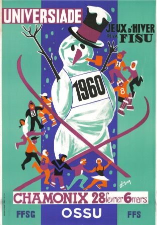 CHAMONIX - JEUX D'HIVER DE LA FISU 1960 - affiche originale par Lelong