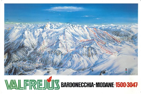 VALFREJUS BARDONECCHIA-MODANE 1500-3047 - grand plan des pistes de ski Pierre Novat (1983)