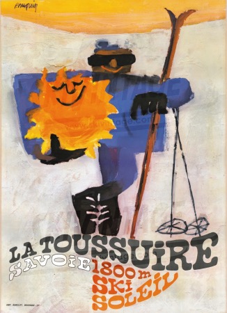 LA TOUSSUIRE SAVOIE 1800 M - SKI SOLEIL - affiche ancienne par P. Praquin (ca 1965)