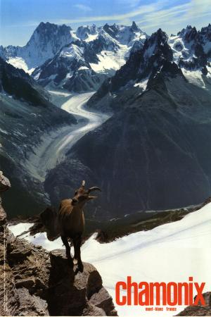 CHAMONIX MONT-BLANC FRANCE (LE BOUQUETIN ET LA MER DE GLACE) - affiche photo Jean Burnier (1979)