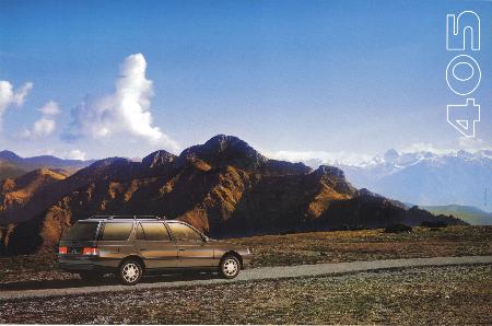 PEUGEOT 405 (MADONE D'UTELLE) - affiche automobile publicitaire (ca 1990)