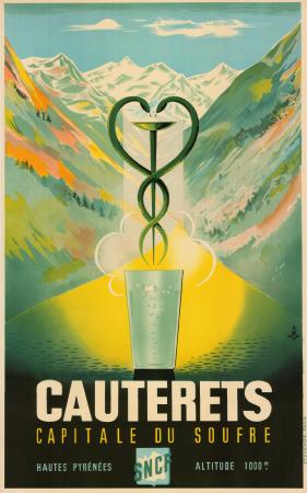 CAUTERETS - CAPITALE DU SOUFRE - HAUTES PYRENEES - affiche originale SNCF par Cebe (1951)