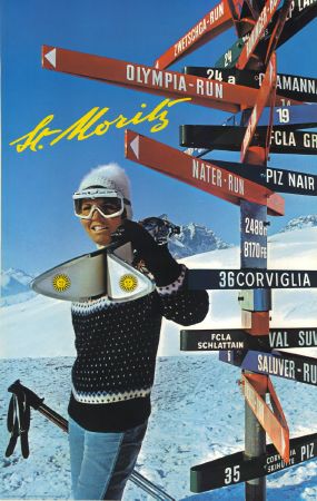 ST MORITZ (PIZ NAIR) - affiche originale photo Nater et Rutz (1974)