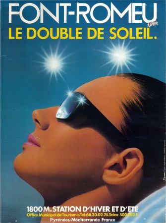 FONT-ROMEU 1800 M - STATION D'HIVER ET D'ETE - LE DOUBLE DE SOLEIL - affiche originale (ca 1980)