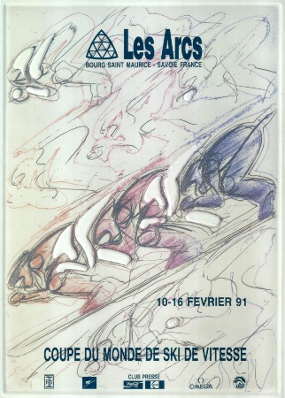 LES ARCS - COUPE DU MONDE DE SKI DE VITESSE 1991 - affiche originale par Alain Bar