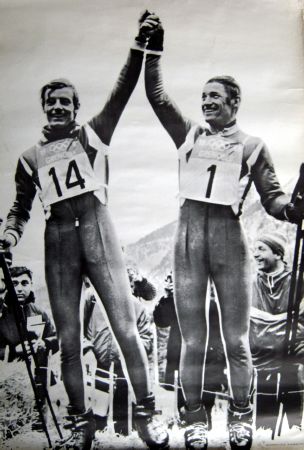 JEAN-CLAUDE KILLY ET GUY PERILLAT, CHAMPIONS OLYMPIQUES 1968 - affiche/poster United Press Intern.