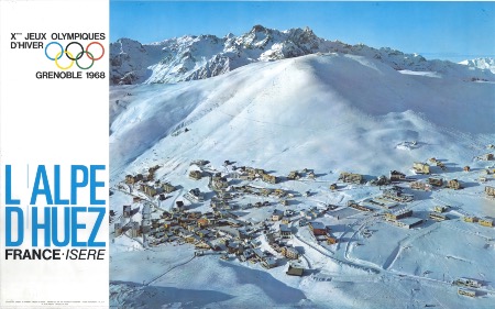 L'ALPE D'HUEZ FRANCE ISERE - JEUX OLYMPIQUES D'HIVER GRENOBLE 1968 - affiche officielle originale