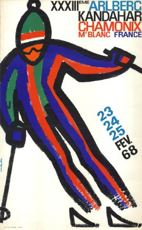 XXXIIIè ARLBERG KANDAHAR CHAMONIX MONT BLANC 23 24 25 fév. 1968 - affiche originale de Constantin