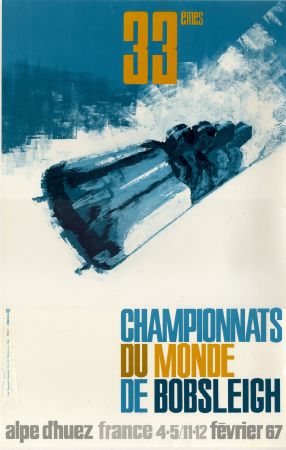 33èmes CHAMPIONNATS DU MONDE DE BOBSLEIGH - ALPE D'HUEZ 1967 - affichette originale