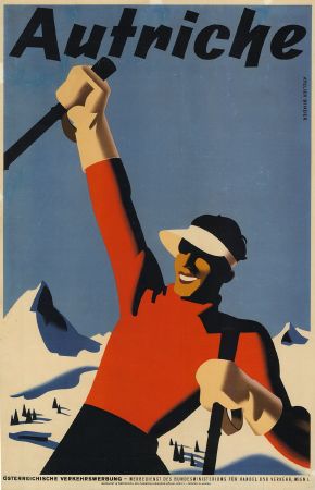 AUTRICHE (LE SKIEUR EN ROUGE) - affiche originale par Binder (ca 1930)