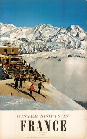 WINTER SPORTS IN FRANCE : COURCHEVEL (SAVOIE) - affiche originale par Serrailler (1955)