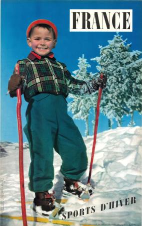 SPORTS D'HIVER FRANCE (ENFANT A SKIS) - affiche ancienne de Machatchek (1956)