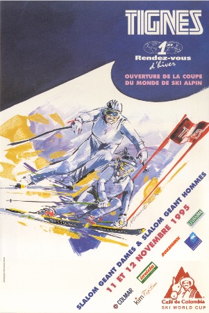 TIGNES - OUVERTURE DE LA COUPE DU MONDE DE SKI ALPIN 1995 - affiche originale par Monnet E.