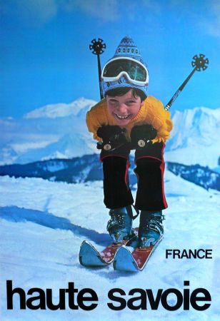 SKI EN HAUTE-SAVOIE (LE GAMIN A SKIS) - affiche photo Tops Socquet (ca 1975)