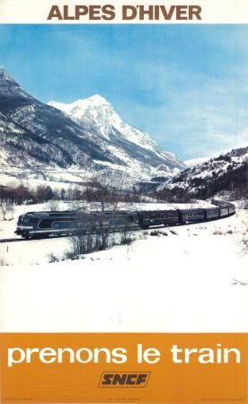ALPES D'HIVER - PRENONS LE TRAIN - affiche originale pour la SNCF (1972)